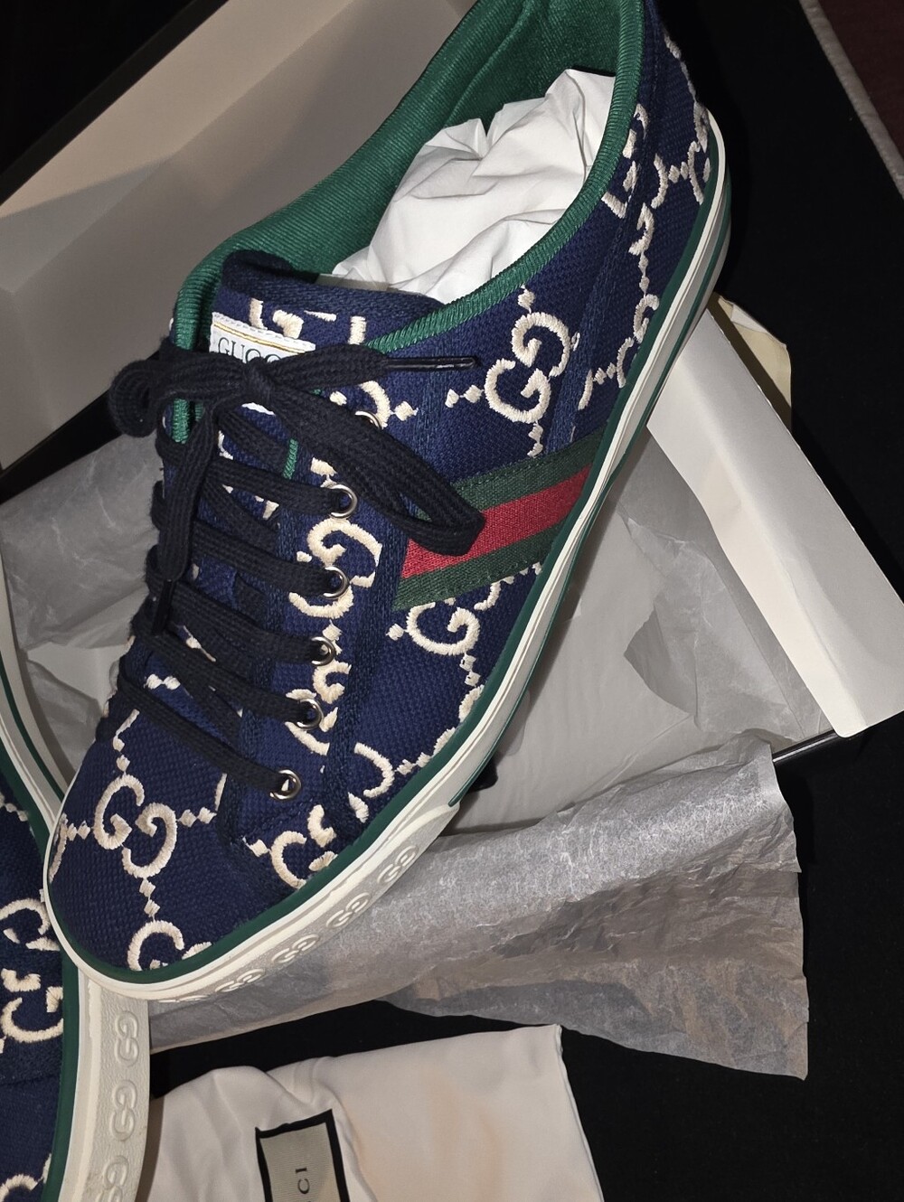 Authentic Gucci Tennis 1977 ‘Ink Blue’ GG Sneakers / Men Size 12